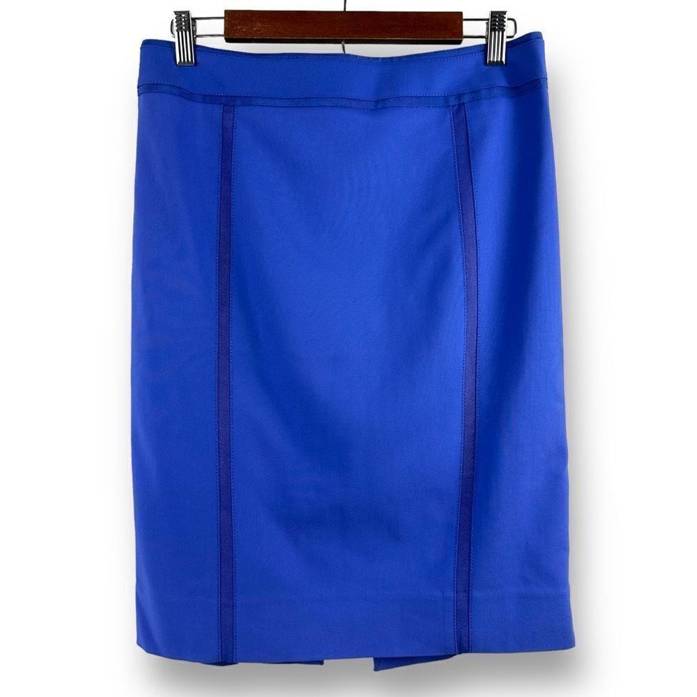 White House Black Market Size L Ribbon Inlay Pencil Skirt Royal Blue Knee Length